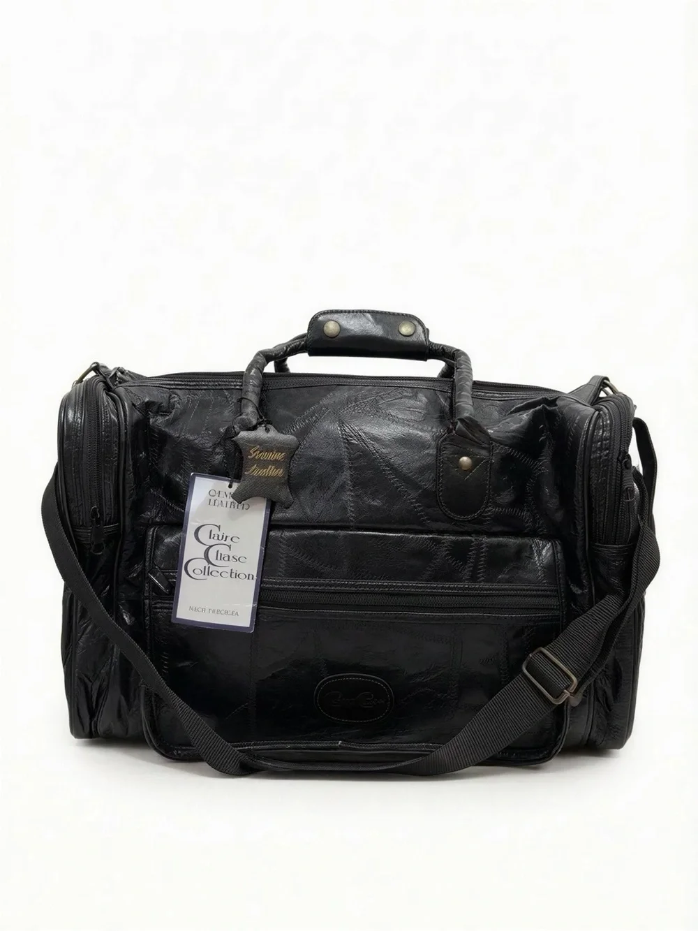 NWT Vintage Claire Chaise Collection Classic Black Leather Weekender Bag